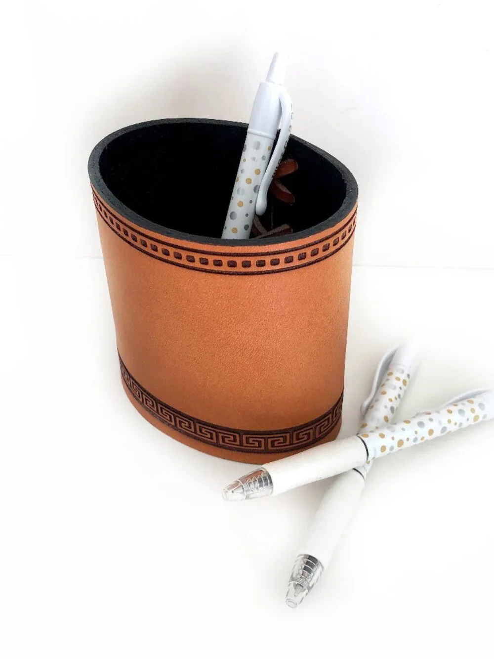 Handmade Genuine Leather Pencil and Pen Holder: Office Decor, Desk Accessory